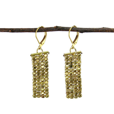 Rectangle Cubist Earrings - gold Handmade and Fair Trade