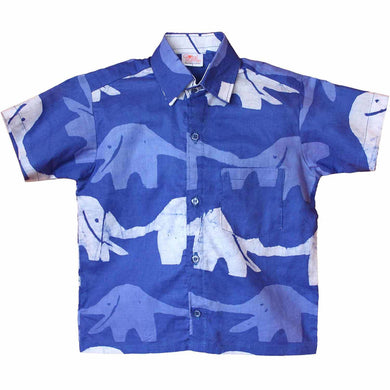 Boys Button Down Shirt - Blueberry Elephant - Global Mamas (C)