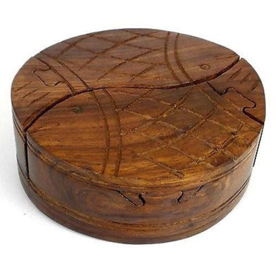 Handcrafted Sheesham Wood Round Fish Puzzle Box Handmade and Fair Trade