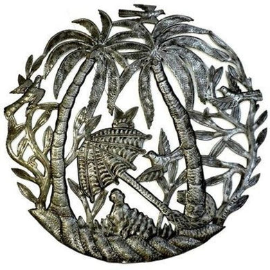 Steel Drum Art - 24 inch Palm Trees and Umbrella Handmade and Fair Trade