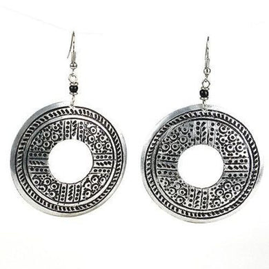 Stamped Recycled Cooking Pot 'Open Medallion' Earrings Handmade and Fair Trade