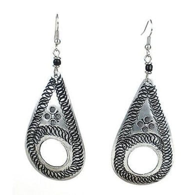 Stamped Recycled Cooking Pot 'Open Teardrop' Earrings Handmade and Fair Trade