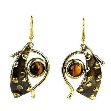 Tucked Tiger Eye Brass Earrings Handmade and Fair Trade