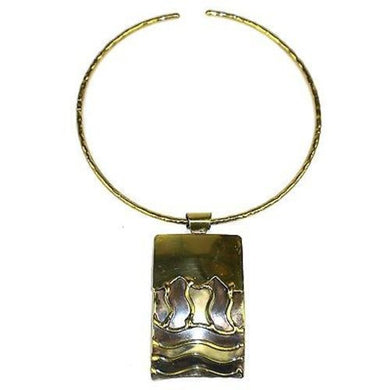 Waves Brass Pendant Necklace Handmade and Fair Trade
