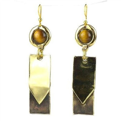 Golden Tiger Eye To the Point Brass Earrings Handmade and Fair Trade