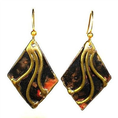 Waves on Diamond Brass Earrings Handmade and Fair Trade