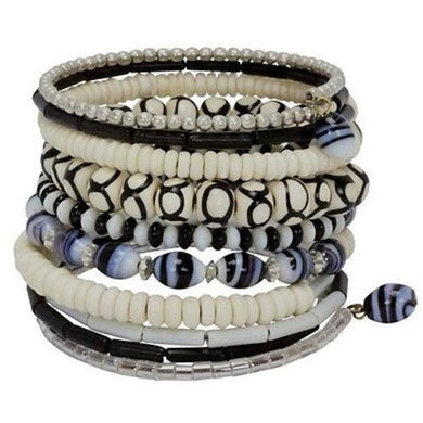 Ten Turn Bead and Bone Bracelet - Black & White Handmade and Fair Trade