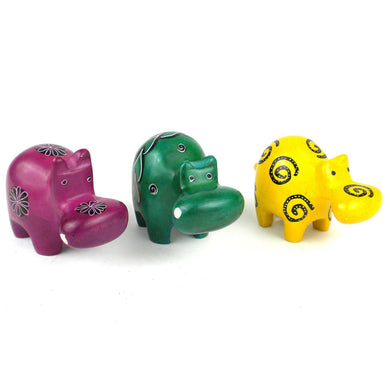 Set of 3 Mini Handcrafted Soapstone Hippos Handmade and Fair Trade