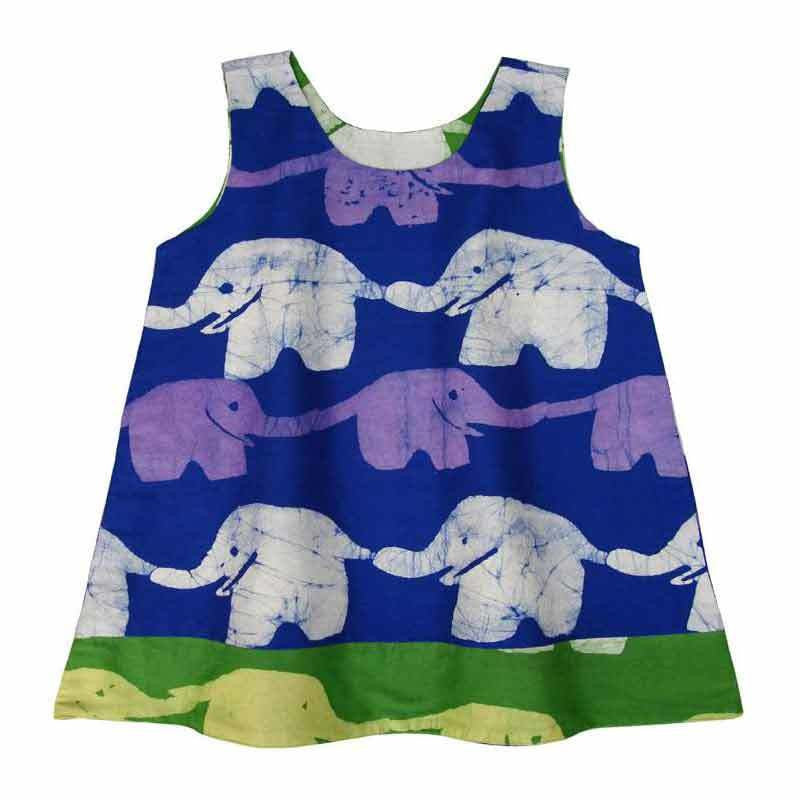 Reversible Baby Dress Blue and Lime Elephants - Global Mamas (B)