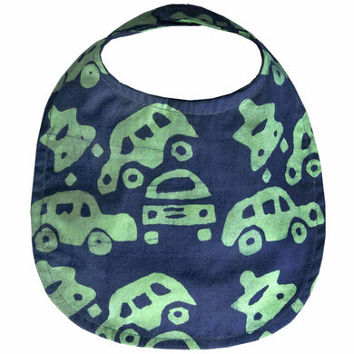 Batiked Baby Bib Lime Car Design - Global Mamas (B)