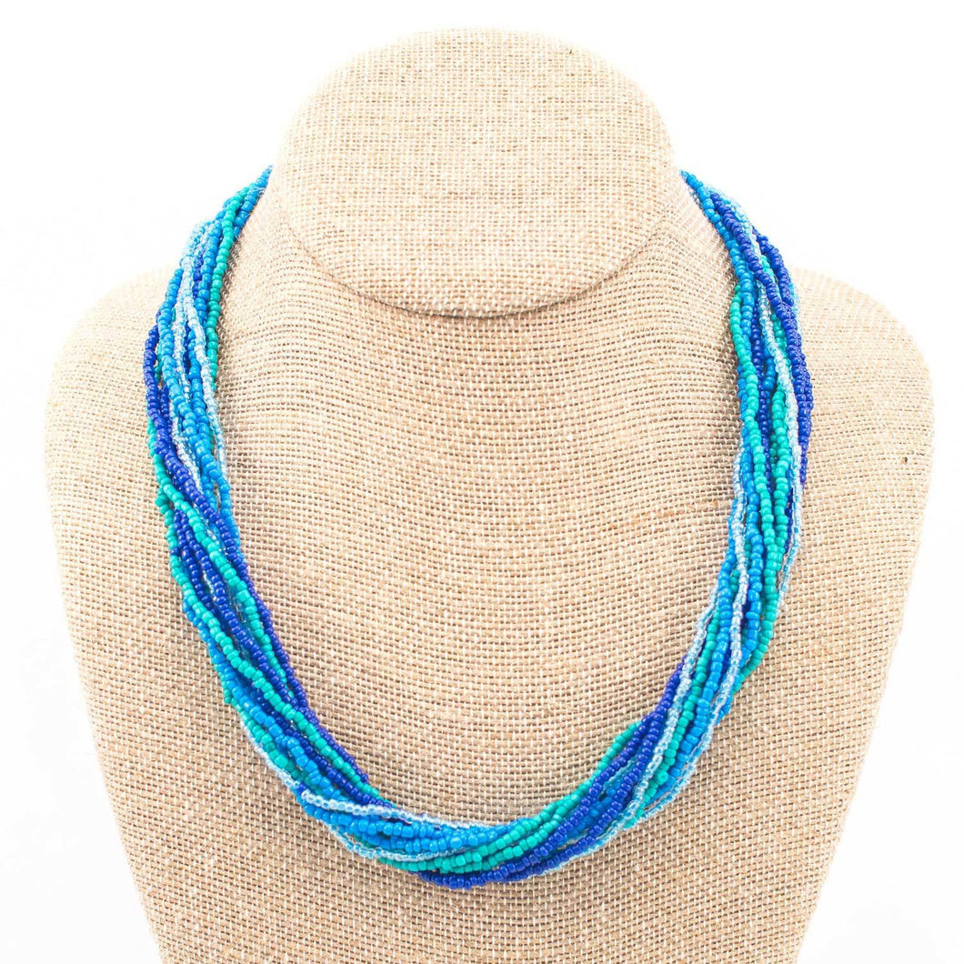 12 Strand Bead Necklace - Blue/Green - Lucias Imports (J)