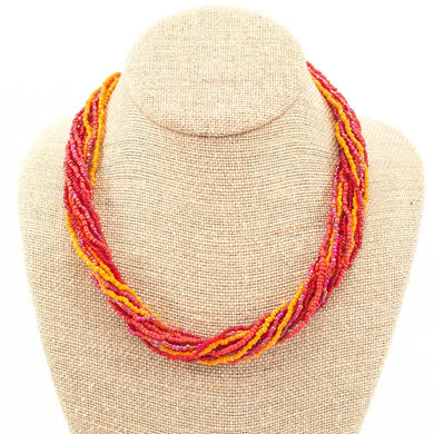 12 Strand Bead Necklace - Red/Orange - Lucias Imports (J)