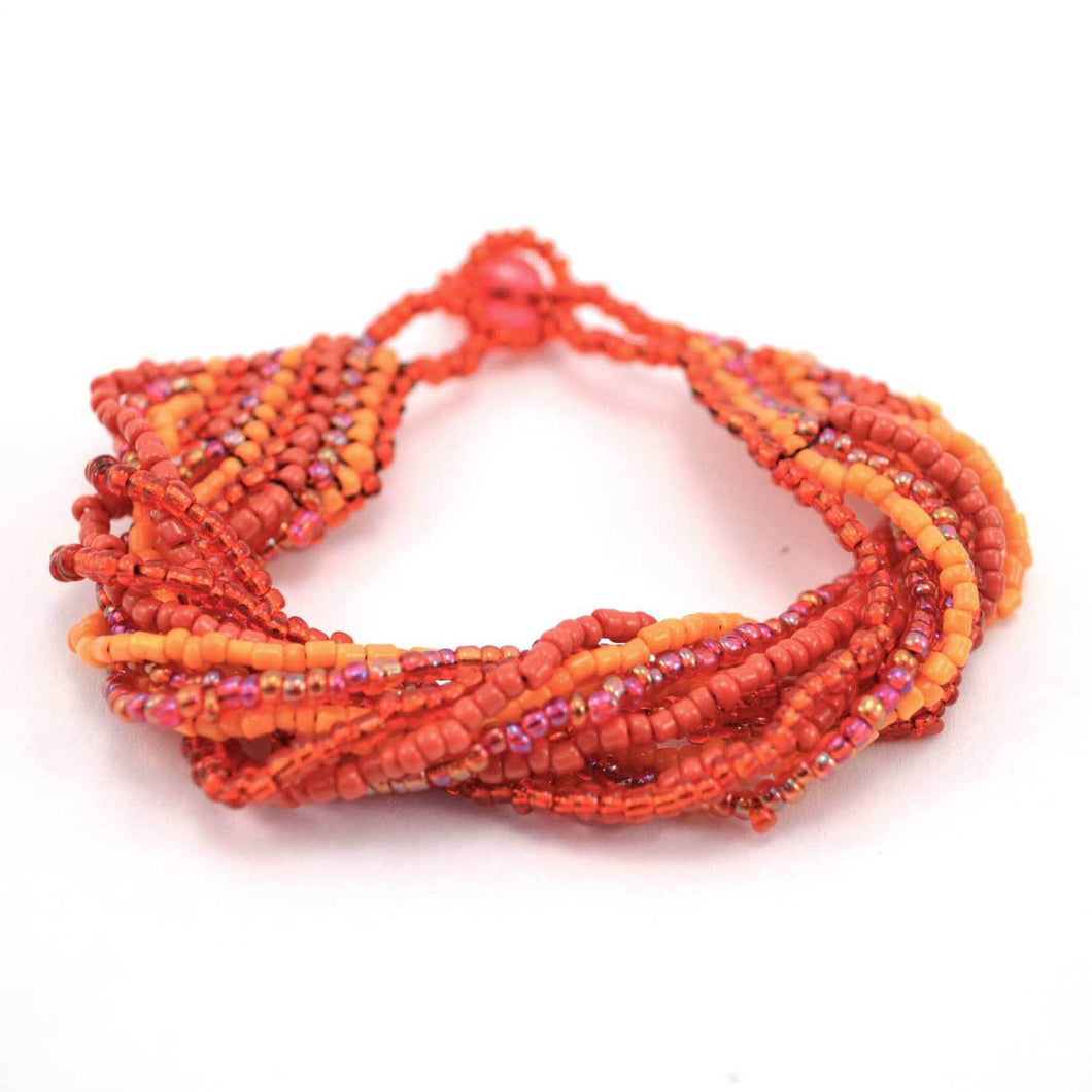 12 Strand Bead Bracelet - Red/Orange - Lucias Imports (J)
