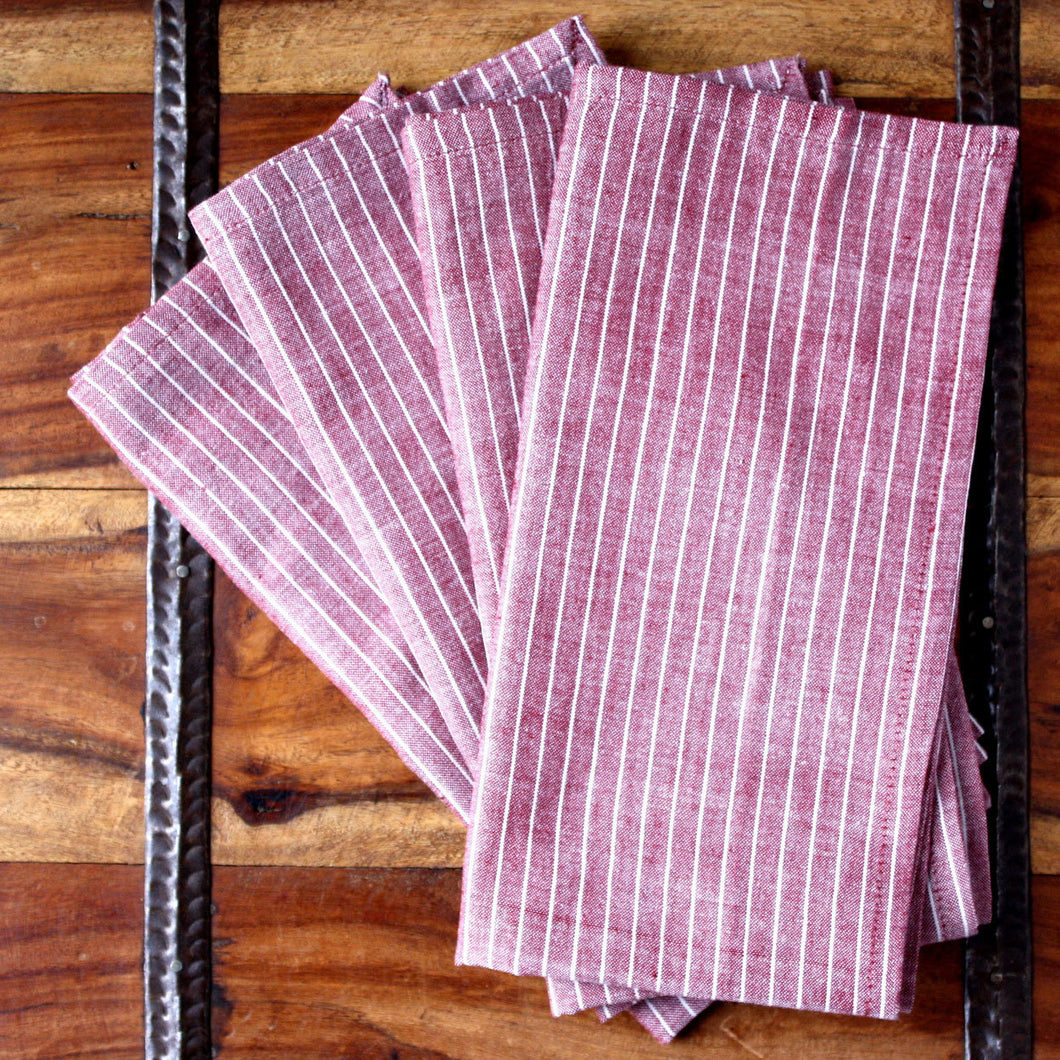 Red Stripe 20 inch Cotton Napkin Set of 4 - Sustainable Threads (L)