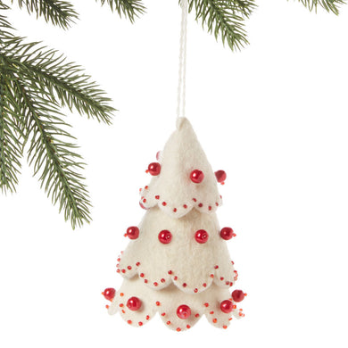 White Tree Felt Holiday Ornament Red Beads - Silk Road Bazaar (O)