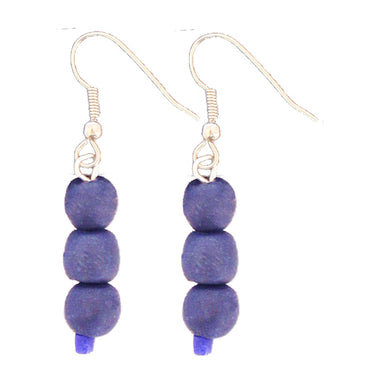 Recycled Glass Bead Earrings Blueberry - Global Mamas