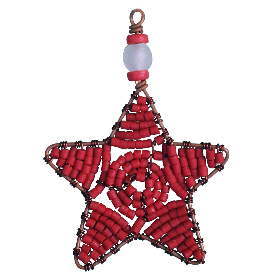 Beaded Star Ornament Red - Global Mamas (H)