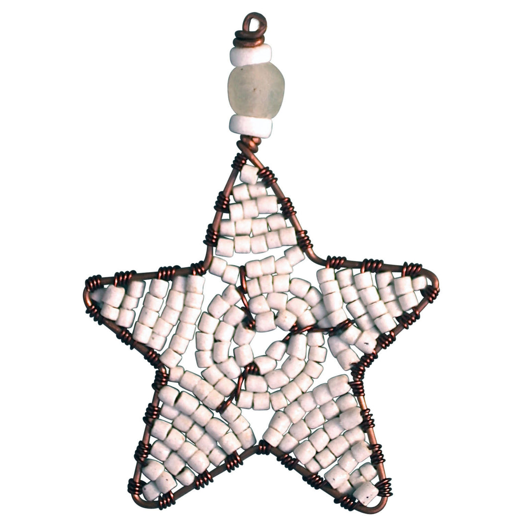 Beaded Star Ornament White - Global Mamas (H)