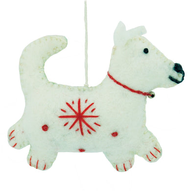 White Felt Dog Holiday Ornament - Wild Woolies (H)