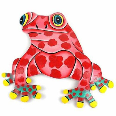 Hand Painted Metal Bullfrog Pink Spots Design Handmade and Fair Trade