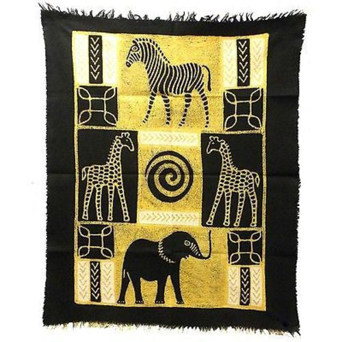 Four African Animals Batik in Black/White Handmade and Fair Trade