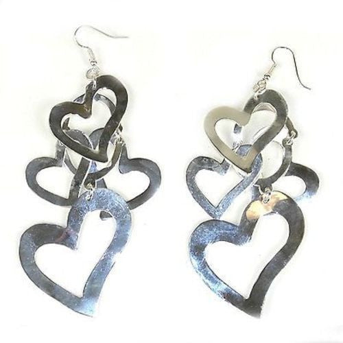Large Silverplated Heart Cluster Earrings Handmade and Fair Trade