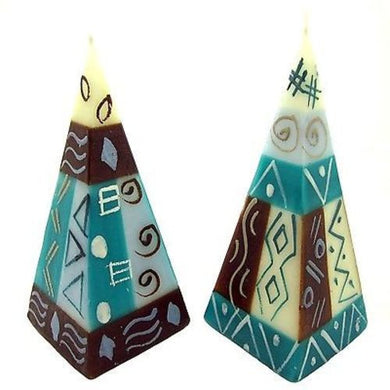 Set of Two Hand-Painted Pyramid Candles - Maji Design Handmade and Fair Trade