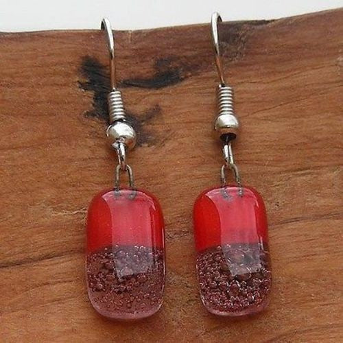 Red Bubbles Small Glass Earrings Handmade and Fair Trade