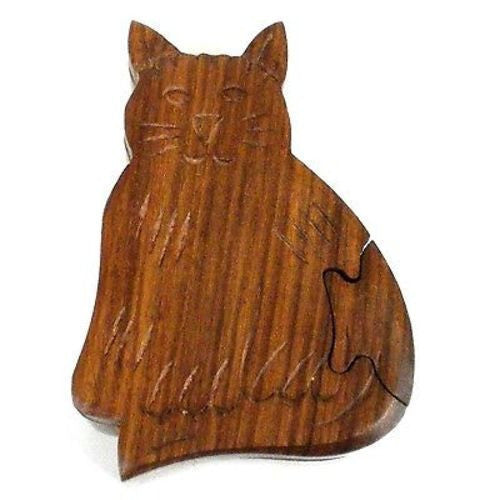Handcrafted Sheesham Wood Cat Puzzle Box Handmade and Fair Trade