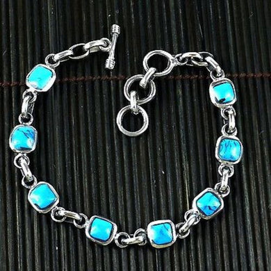 Handcrafted Mexican Alpaca Silver and Turquoise Cube Bracelet Handmade and Fair Trade