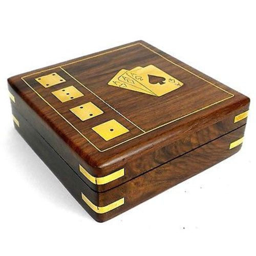 Handcrafted Sheesham Wood Card Box with Dice - Noahs Ark