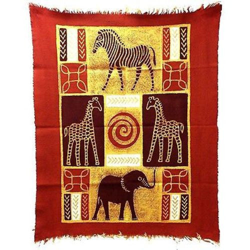Four African Animals Batik in Red/Maroon Handmade and Fair Trade