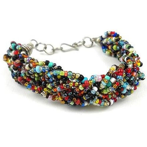 Multicolor Six Strand Braid Beaded Bracelet Handmade and Fair Trade