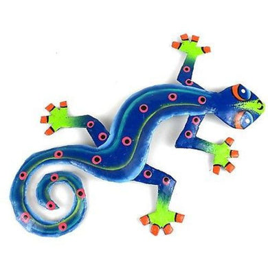 Eight Inch Blue Green Metal Gecko Handmade and Fair Trade
