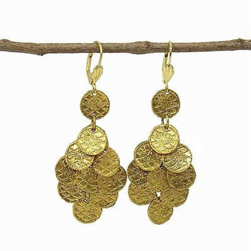 Stamped Disk Chandelier Earrings in Goldtone Handmade and Fair Trade