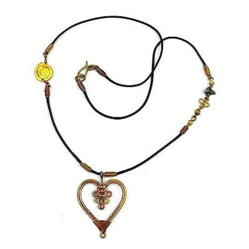 Handcrafted Copper and Brass Heart Pendant Necklace Handmade and Fair Trade