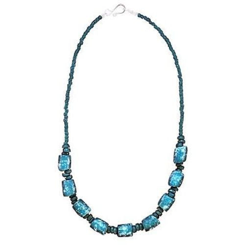 Recycled Glass Marble Necklace in Teal Handmade and Fair Trade