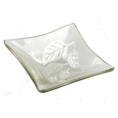 Etched Leaf Small Recycled Clear Glass Dish Handmade and Fair Trade