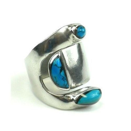 Turquoise and Alpaca Silver Wrap Ring Handmade and Fair Trade