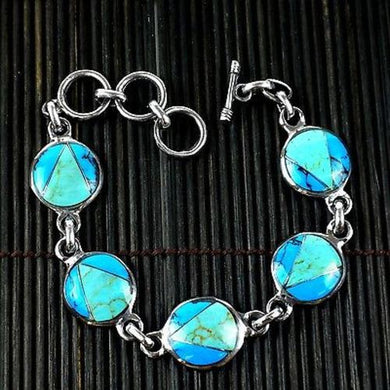 Handcrafted Mexican Alpaca Silver and Turquoise Disk Bracelet Handmade and Fair Trade