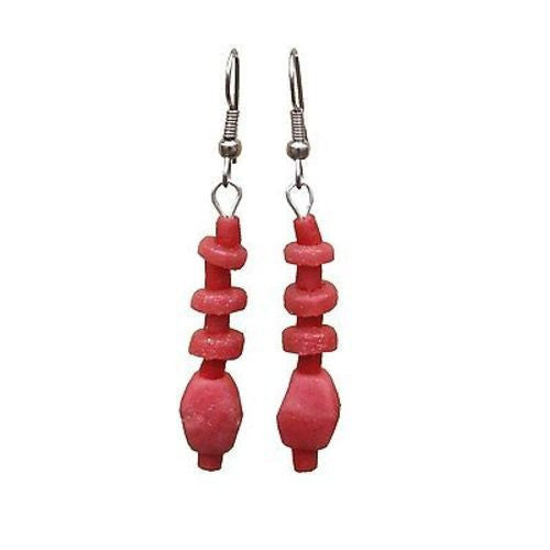 Pink Poppy Glass Pebbles Earrings Handmade and Fair Trade