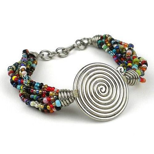 Single Spiral 'Progress' Multicolor Beaded Bracelet Handmade and Fair Trade