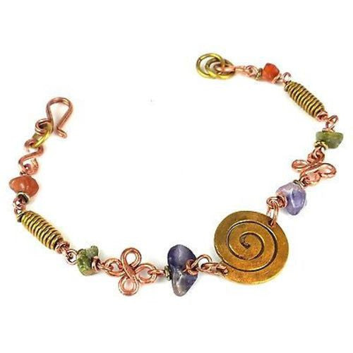 Handcrafted Copper, Brass, and Agate Bracelet with Copper Swirl Handmade and Fair Trade