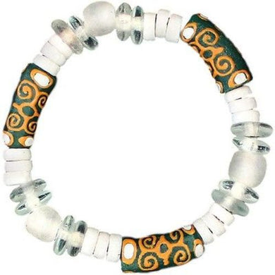 Recycled Glass Adinkra-Strength Bracelet in Green Handmade and Fair Trade