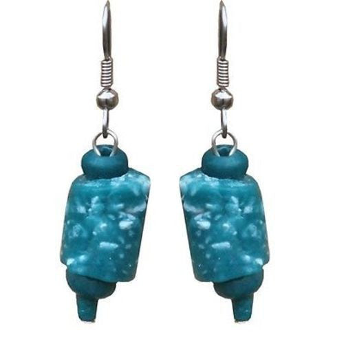 Recycled Glass Marble Earrings in Teal Handmade and Fair Trade