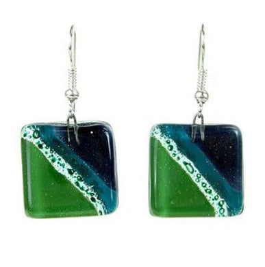 Ocean River Meadow Fused Glass Earrings Handmade and Fair Trade