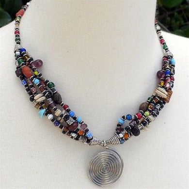 Single Spiral 'Elegance' Multicolor Beaded Necklace Handmade and Fair Trade