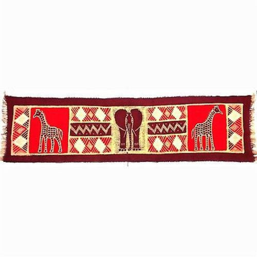 Horizontal Maroon Elephant with Giraffes Batik Handmade and Fair Trade