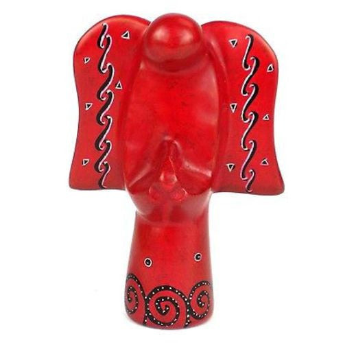 Handcrafted 5-inch Soapstone Angel Sculpture in Red Handmade and Fair Trade