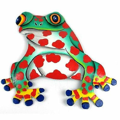 Hand Painted Metal Bullfrog Red Spots Design Handmade and Fair Trade